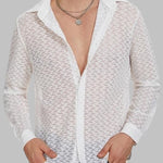 Men's Sexy Geometric Lace Hollow Long Sleeve Shirt