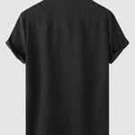 Men's solid color Cotton-linen button casual short-sleeved shirt