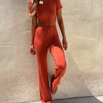 Zeagoo Women's Crew Neck Short Sleeve Waist Cut Out Backless Casual Jumpsuit Romper