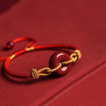Buddha Stones Handmade Cinnabar Peace Buckle Blessing Braided Rope Bracelet