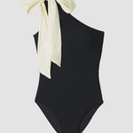 Zeagoo Women's Bow Shoulder Ruched Sidestroke Swimsuit (One-Piece)