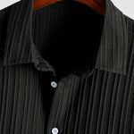 Men's solid color striped texture casual short-sleeved shirt