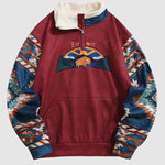 Men's Vintage  ethnic style western animal print patchwork zipper stand collar sweatshirt