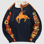 Men's Vintage  ethnic style western animal print patchwork zipper stand collar sweatshirt