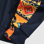 Men's Vintage  ethnic style western animal print patchwork zipper stand collar sweatshirt