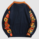 Men's Vintage  ethnic style western animal print patchwork zipper stand collar sweatshirt