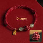 Buddha Stones Natural Cinnabar Chinese Zodiac Hetian Jade Fu Character Luck Rope Bracelet