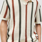 Men's Hollow  Striped Color Block Knit Casual Polo