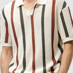Men's Hollow  Striped Color Block Knit Casual Polo
