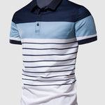 Men's knitted striped casual business lapel short sleeve POLO