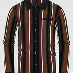 Men's striped jacquard lapel button-down sweater