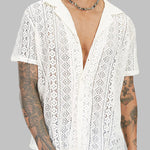Men's Lace Hollow Loose Fit Cuban Collar Short Sleeve Shirt