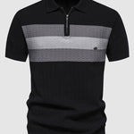 Men's Knitted Striped Casual Business Half-Zip short sleeve POLO