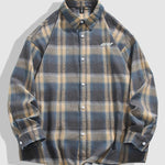 Men's Casual Wool Blend Plaid Button-Down Long Sleeve Shirt