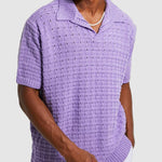 Men's solid color hollow V-neck knitted short sleeves