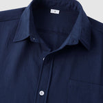 Men's Solid cotton casual lapel solid color short-sleeved shirt