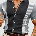 Men's Color Block Striped Casual Knit Polo Shirt