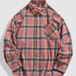 Men's Casual Plaid Pocket Button-Down Long Sleeve Shirt