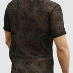 Men's lace embroidered rose flower short-sleeved shirt