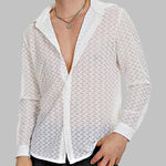 Men's Sexy Geometric Lace Hollow Long Sleeve Shirt