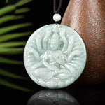 Buddha Stones Thousand-Hand Kwan Yin Avalokitesvara Jade Blessing String Necklace Pendant