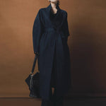Simple Silhouette Stand Collar Tencel Drape Lace-up Jacket