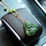 Buddha Stones Laughing Buddha Hetian Jade Luck Necklace Bead Chain Pendant