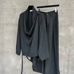 Retro Deconstructed Windbreaker Irregular Cardigan Elastic Waist Wide Leg Pants