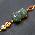 Buddha Stones Cyan Jade PiXiu Copper Coin Red Agate Success Chain Bracelet