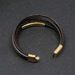 Buddha Stones Simple Design Titanium Steel Leather Luck Bracelet