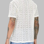 Men's Lace Hollow Loose Fit Cuban Collar Short Sleeve Shirt