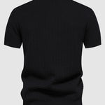 Men's Knitted Striped Casual Business Half-Zip short sleeve POLO