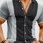 Men's Color Block Striped Casual Knit Polo Shirt