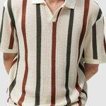 Men's Hollow  Striped Color Block Knit Casual Polo