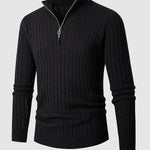 Men's Solid  Cable Casual Zip Stand Collar Sweater