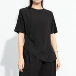 Ice Silk Hem Draped Curved Pleated Patchwork Top