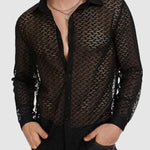 Men's Sexy Geometric Lace Hollow Long Sleeve Shirt