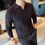 Lyocell V-neck Collared Slim Fit Knit Sweater