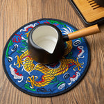Buddha Stones Dragon Embroidery Cup Mat Pad Tea Cup Coaster Kung Fu Tea Mat