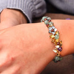 Buddha Stones Green Aventurine Garnet Bead Flower Petal Luck Bracelet