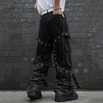 Dark Strappy Deconstructed Wide-leg Jeans