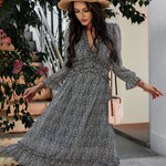 Zeagoo Women's Chiffon V-neck Simple Floral Print Dress