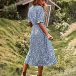 Zeagoo Women's Button Down V Neck Full Print High Waist A-Line Summer Casual Dress