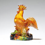Buddha Stones Handmade Liuli Crystal Rooster Art Piece Home Decoration