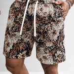 Oil Painting Floral Print Drawstring Shorts