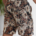 Oil Painting Floral Print Drawstring Shorts