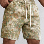 Oil Painting Floral Print Drawstring Shorts