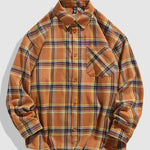 Men's Casual Plaid Pocket Button-Down Long Sleeve Shirt