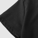 Men's solid color Cotton-linen button casual short-sleeved shirt