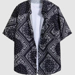 Men's Retro Paisley Print Casual Short Sleeve Shirt Shorts Set